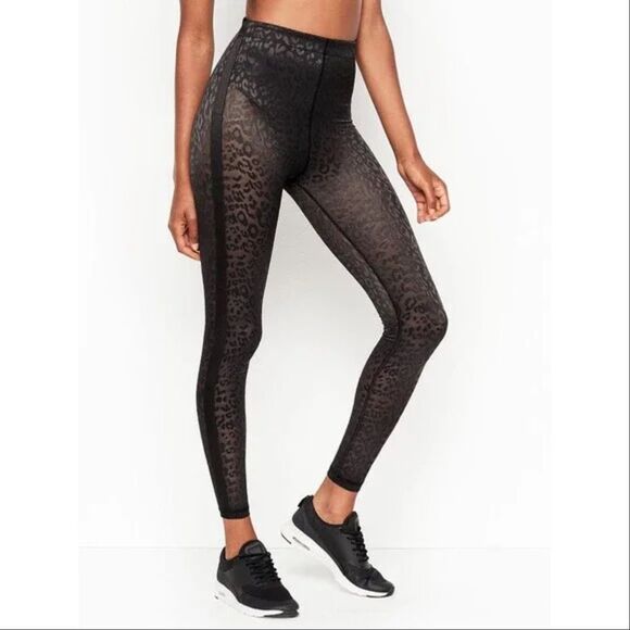 Victoria’s Secret Sheer Leopard Print High Rise Knockout Leggings Black Small - Picture 1 of 16